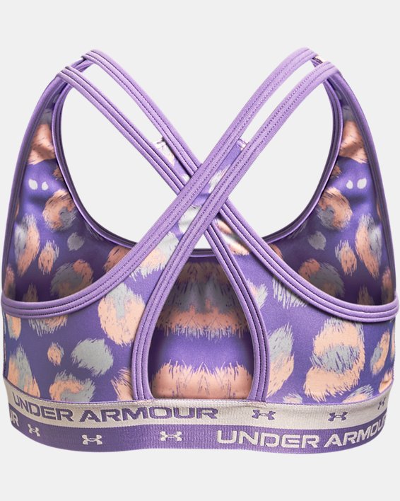 Girls' UA Crossback Printed Sports Bra, Purple, pdpMainDesktop image number 1
